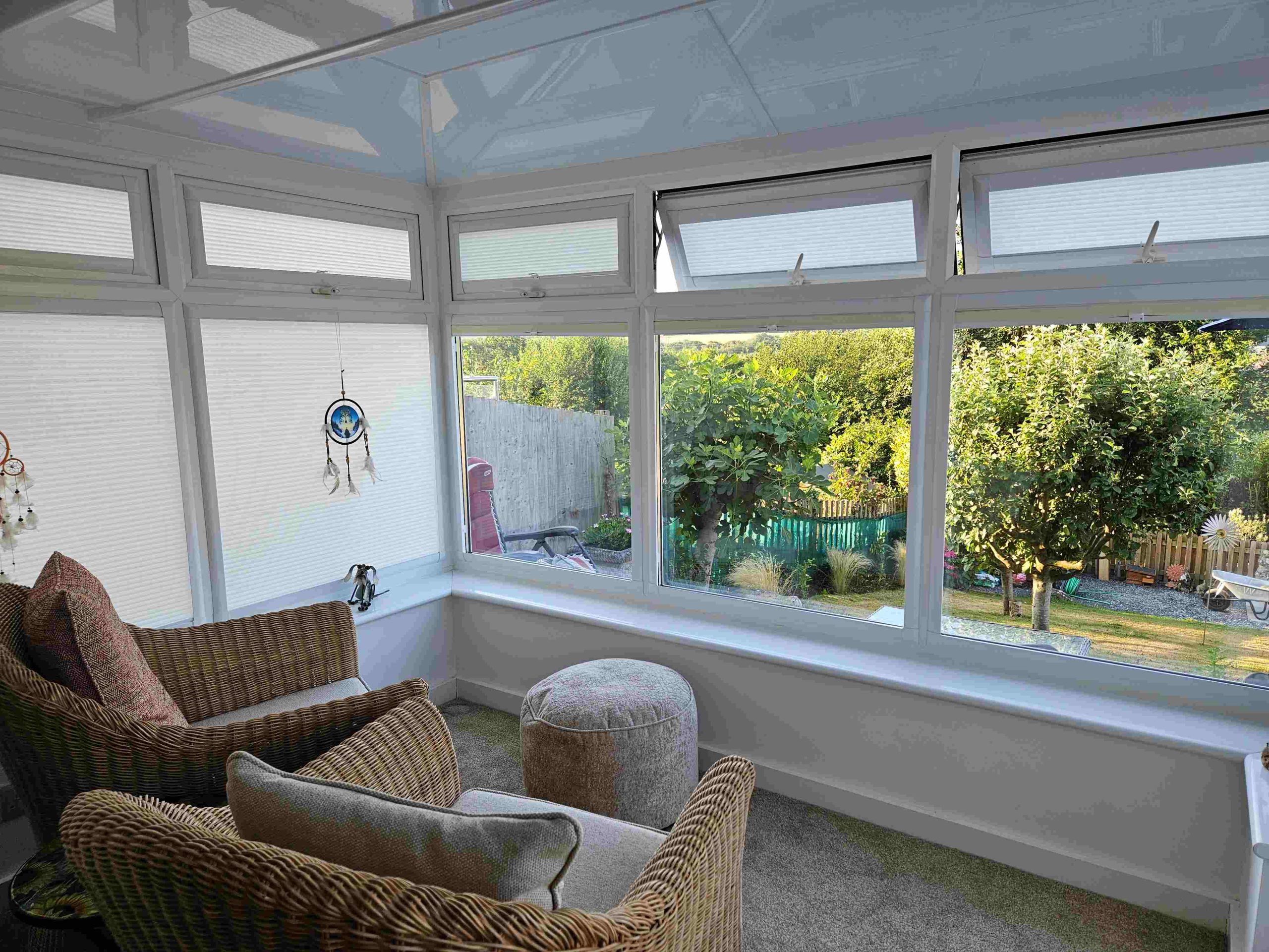 Made-to-measure pleated blinds fitted to conservatory windows in North Devon