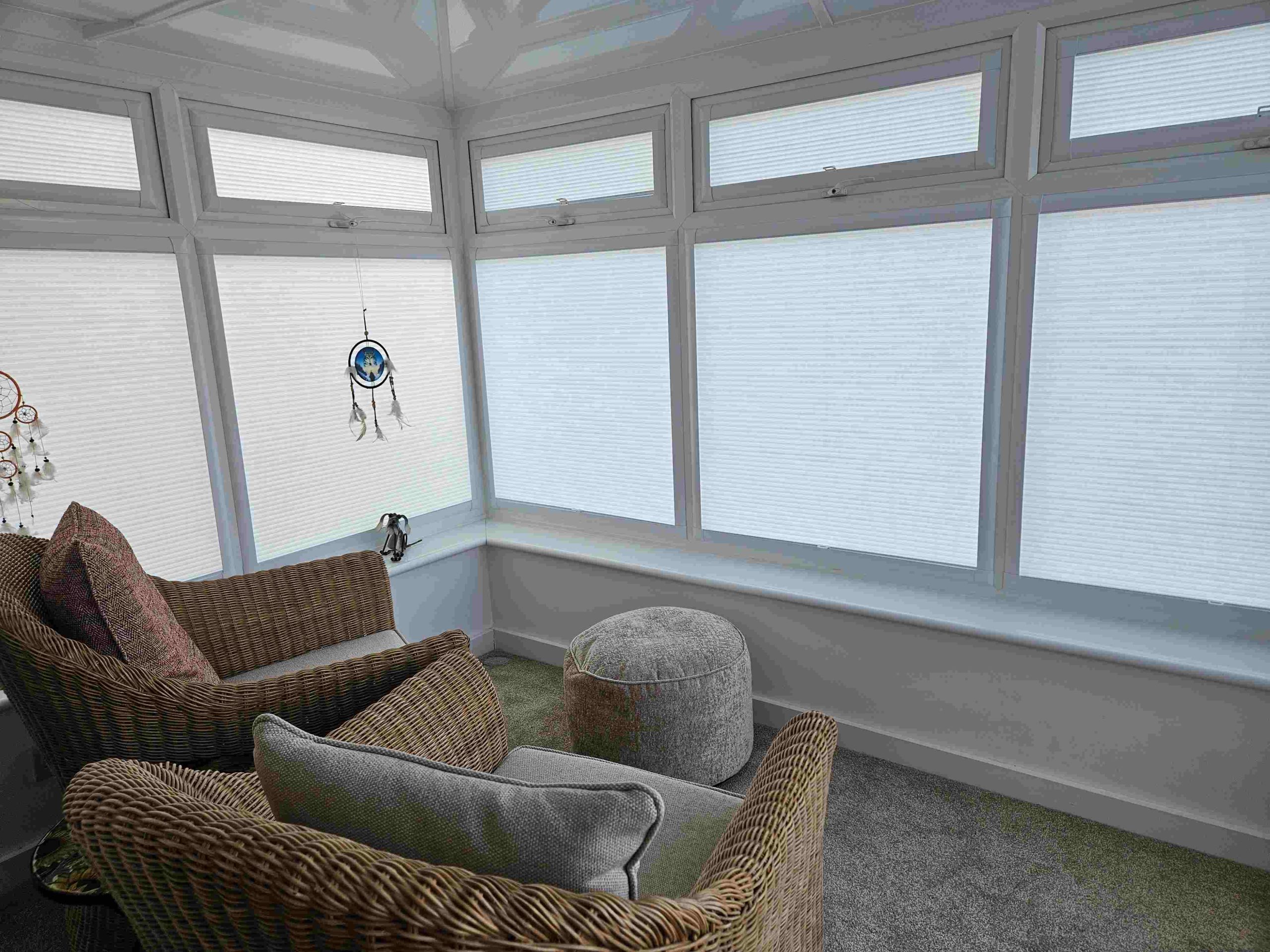 Pleated conservatory blinds fully closed for privacy and shading